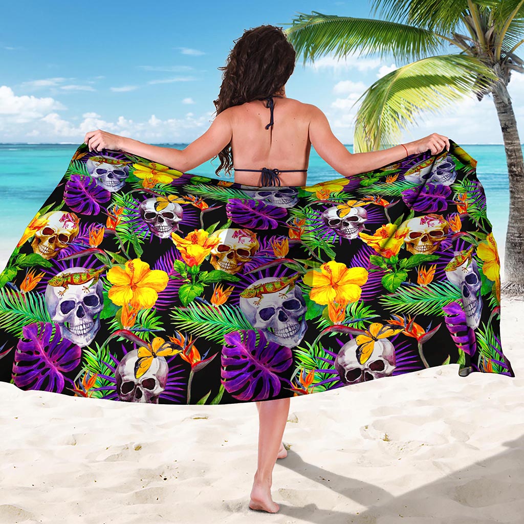 Purple Tropical Skull Pattern Print Beach Sarong Wrap