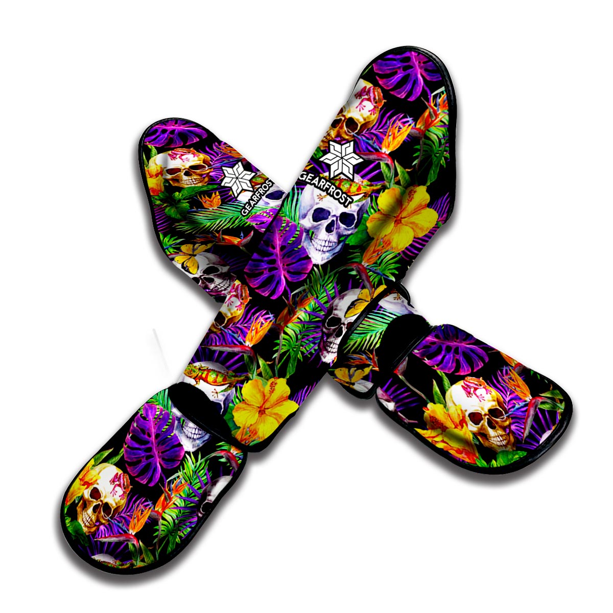 Purple Tropical Skull Pattern Print Muay Thai Shin Guard