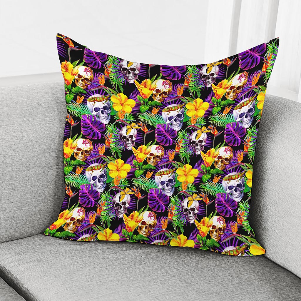 Purple Tropical Skull Pattern Print Pillow Cover