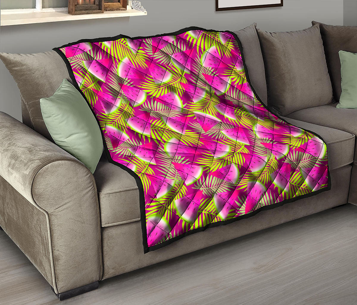 Purple Tropical Watermelon Pattern Print Quilt