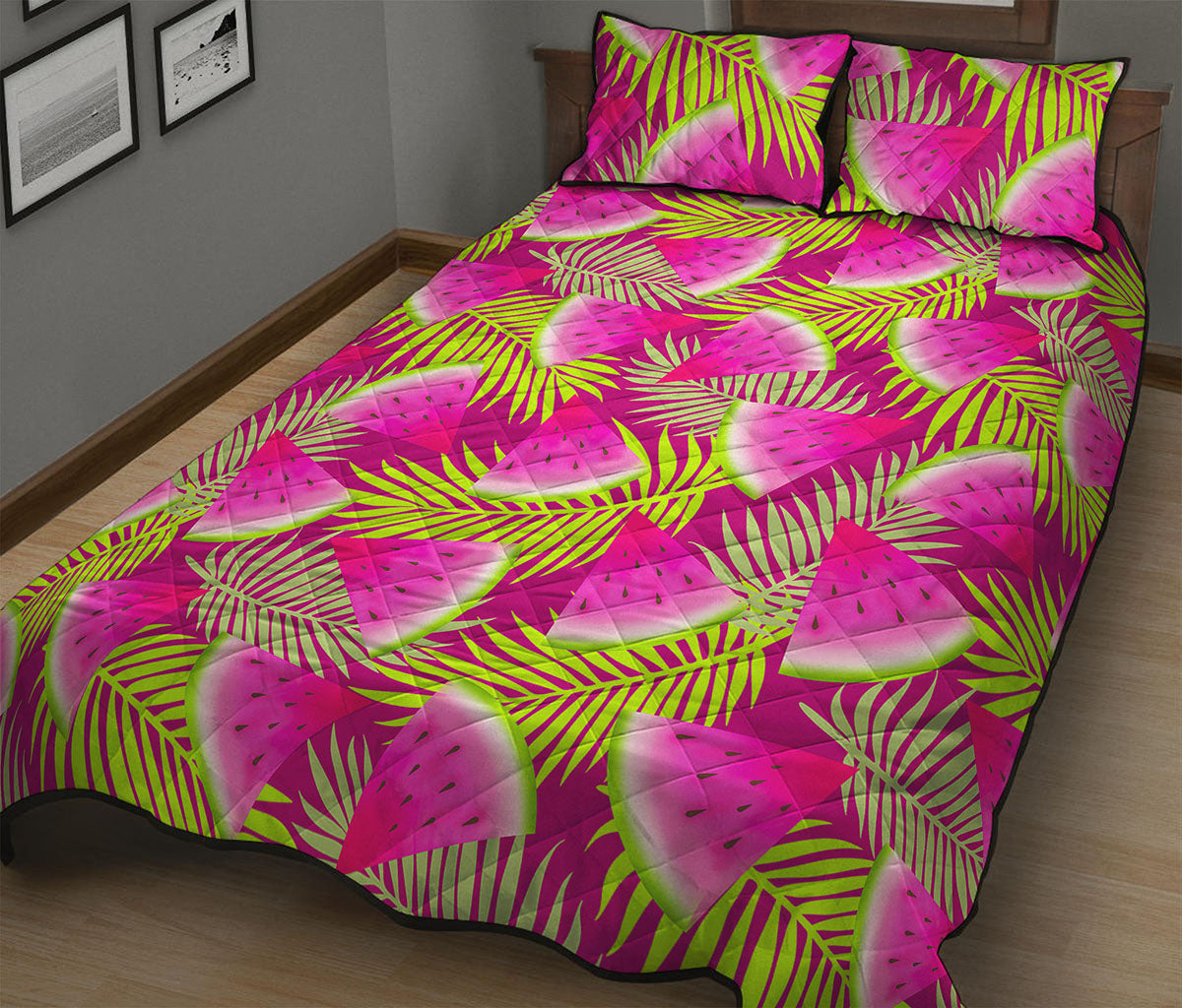 Purple Tropical Watermelon Pattern Print Quilt Bed Set