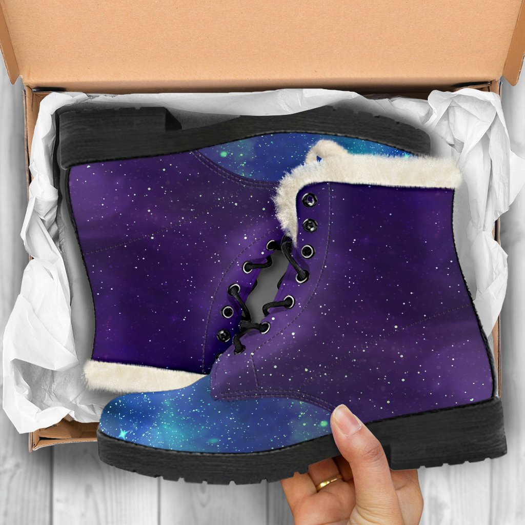 Purple Turquoise Galaxy Space Print Comfy Boots GearFrost