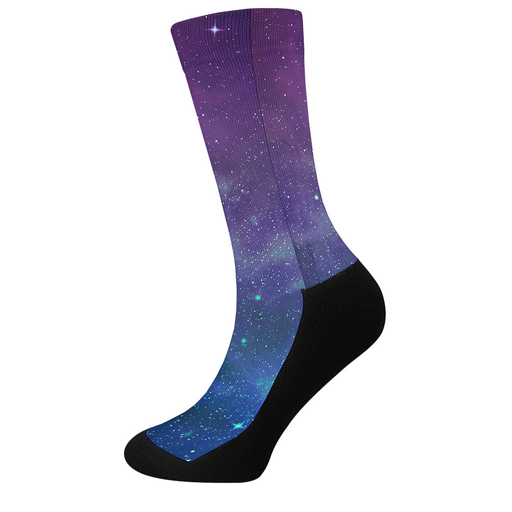 Purple Turquoise Galaxy Space Print Crew Socks