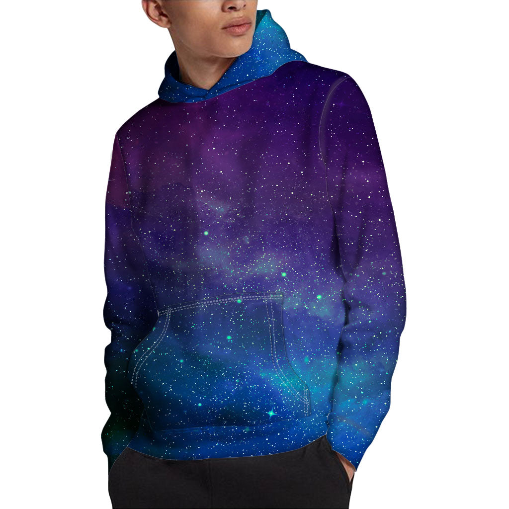 Purple Turquoise Galaxy Space Print Pullover Hoodie