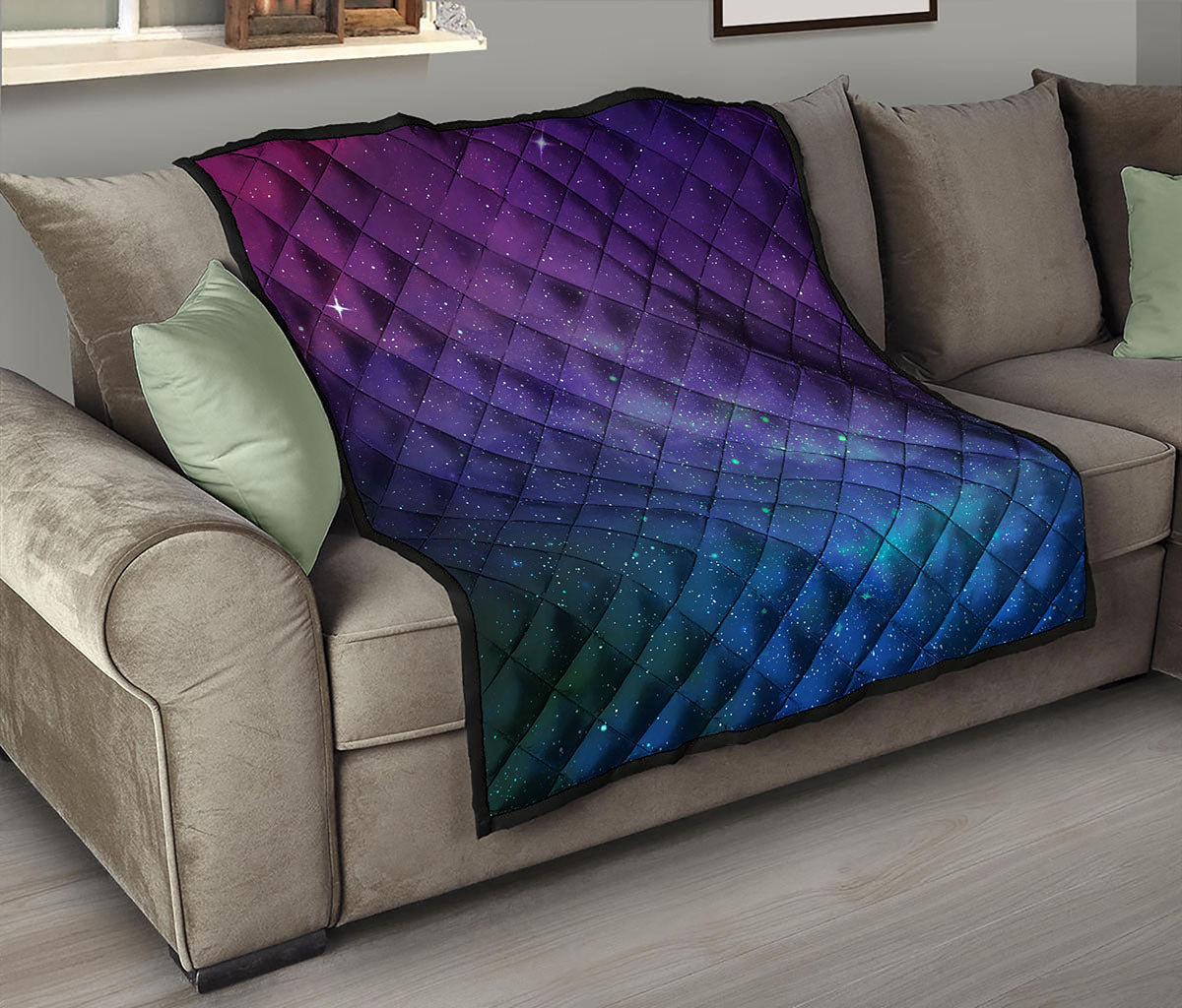 Purple Turquoise Galaxy Space Print Quilt