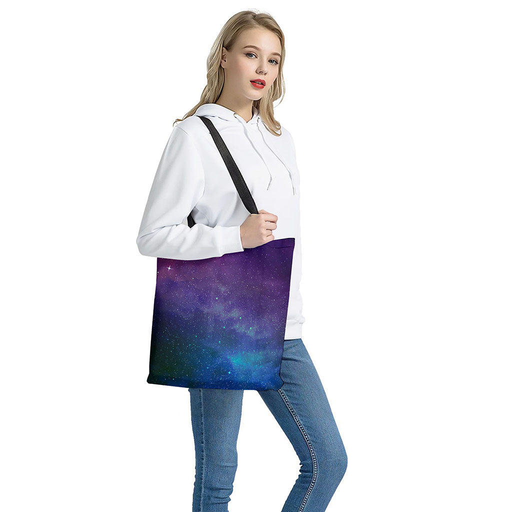 Purple Turquoise Galaxy Space Print Tote Bag