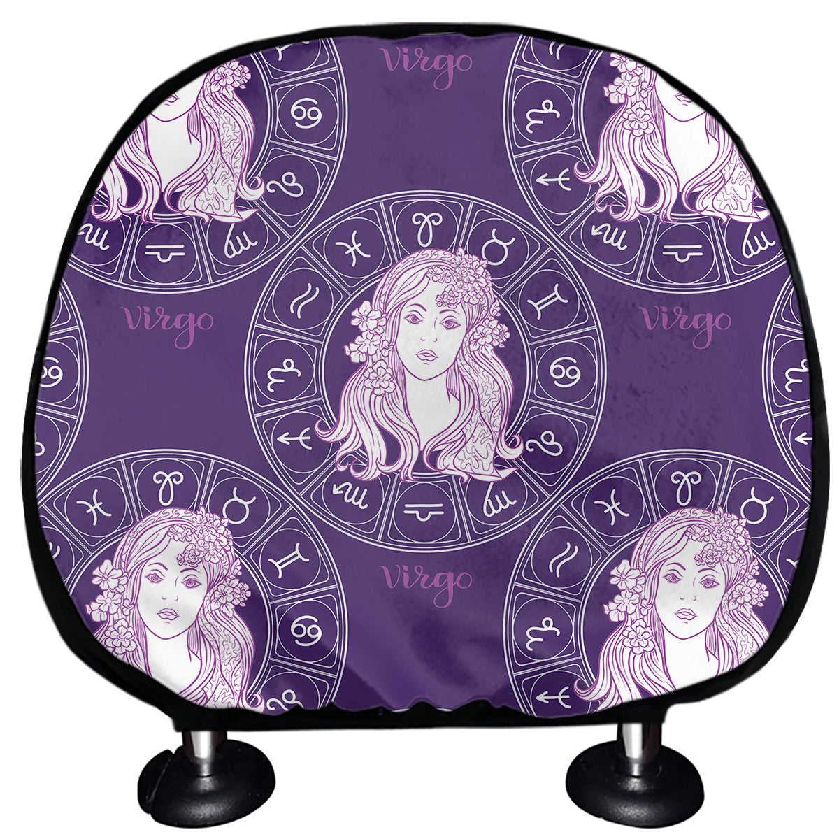 Purple Virgo Zodiac Pattern Print Car Headrest Covers