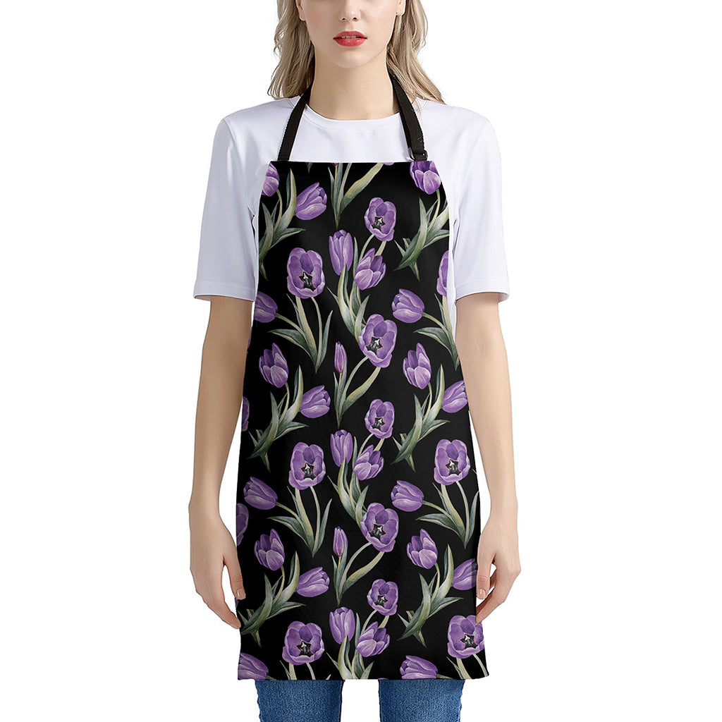 Purple Watercolor Tulip Pattern Print Apron
