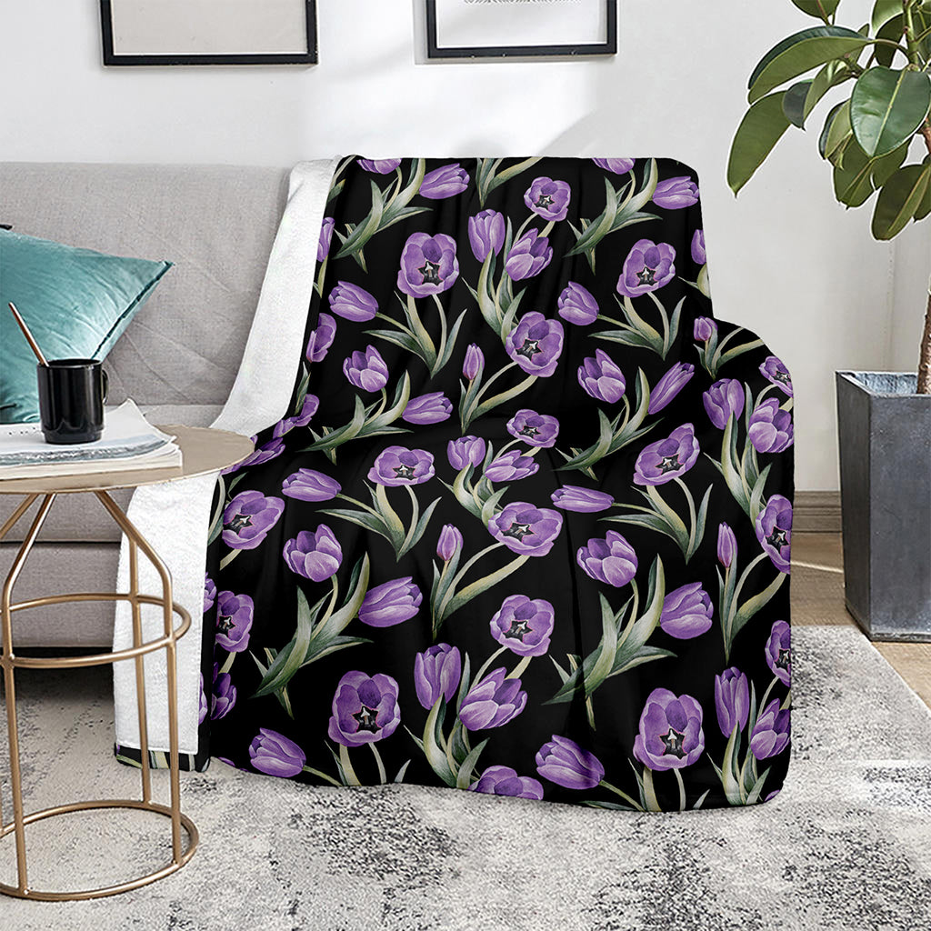 Purple Watercolor Tulip Pattern Print Blanket
