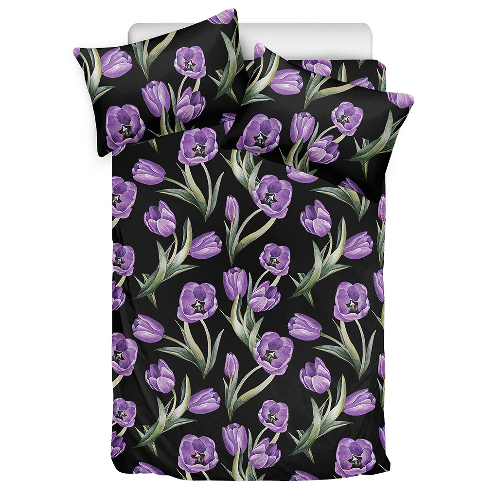 Purple Watercolor Tulip Pattern Print Duvet Cover Bedding Set