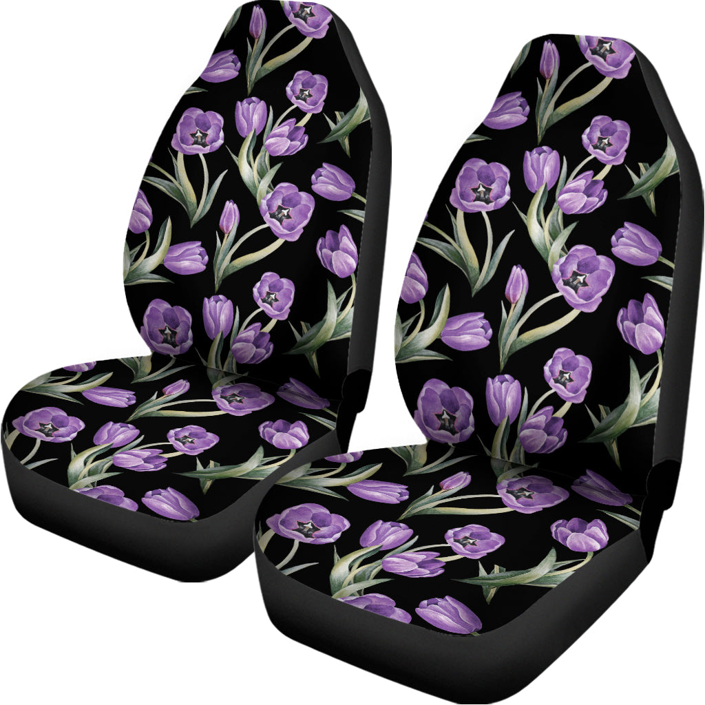 Purple Watercolor Tulip Pattern Print Universal Fit Car Seat Covers