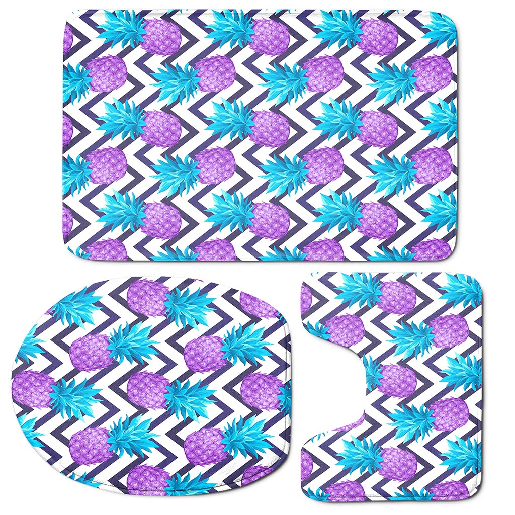 Purple Zig Zag Pineapple Pattern Print 3 Piece Bath Mat Set
