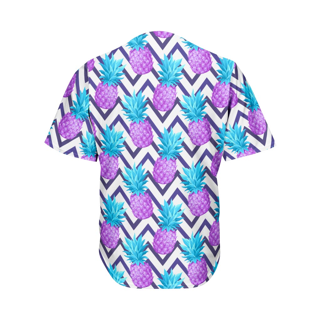 Purple Zig Zag Pineapple Pattern Print Men's Baseball Jersey