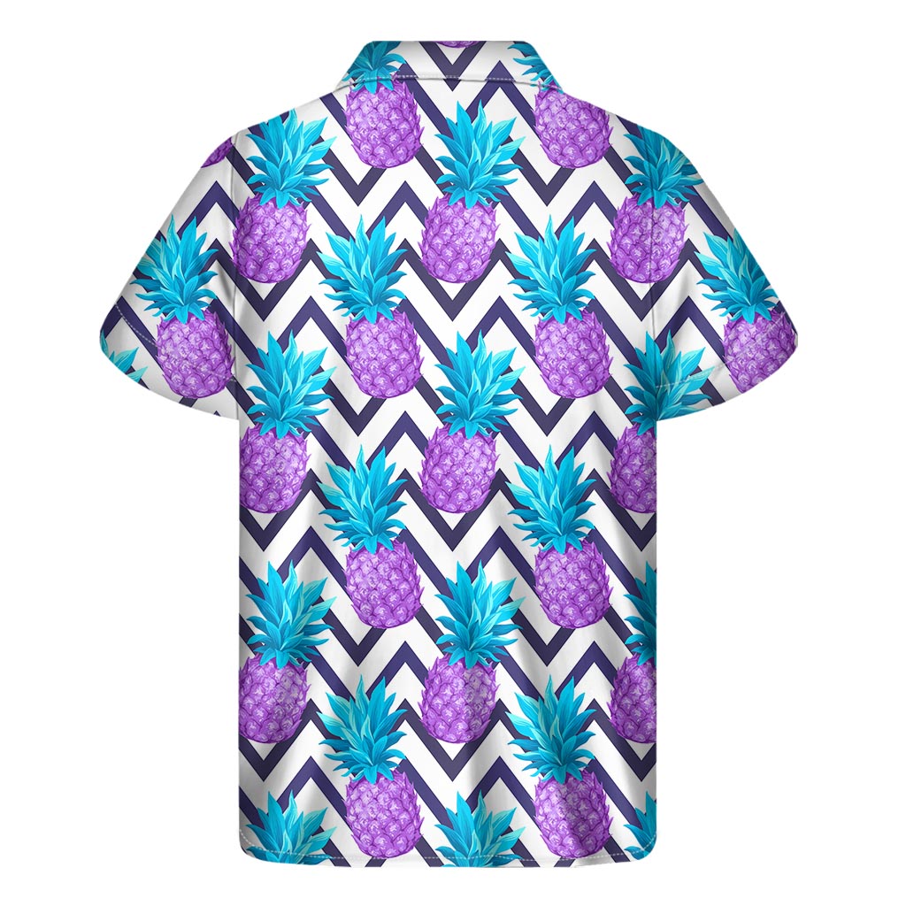 Purple Zig Zag Pineapple Pattern Print Men's Short Sleeve Shirt