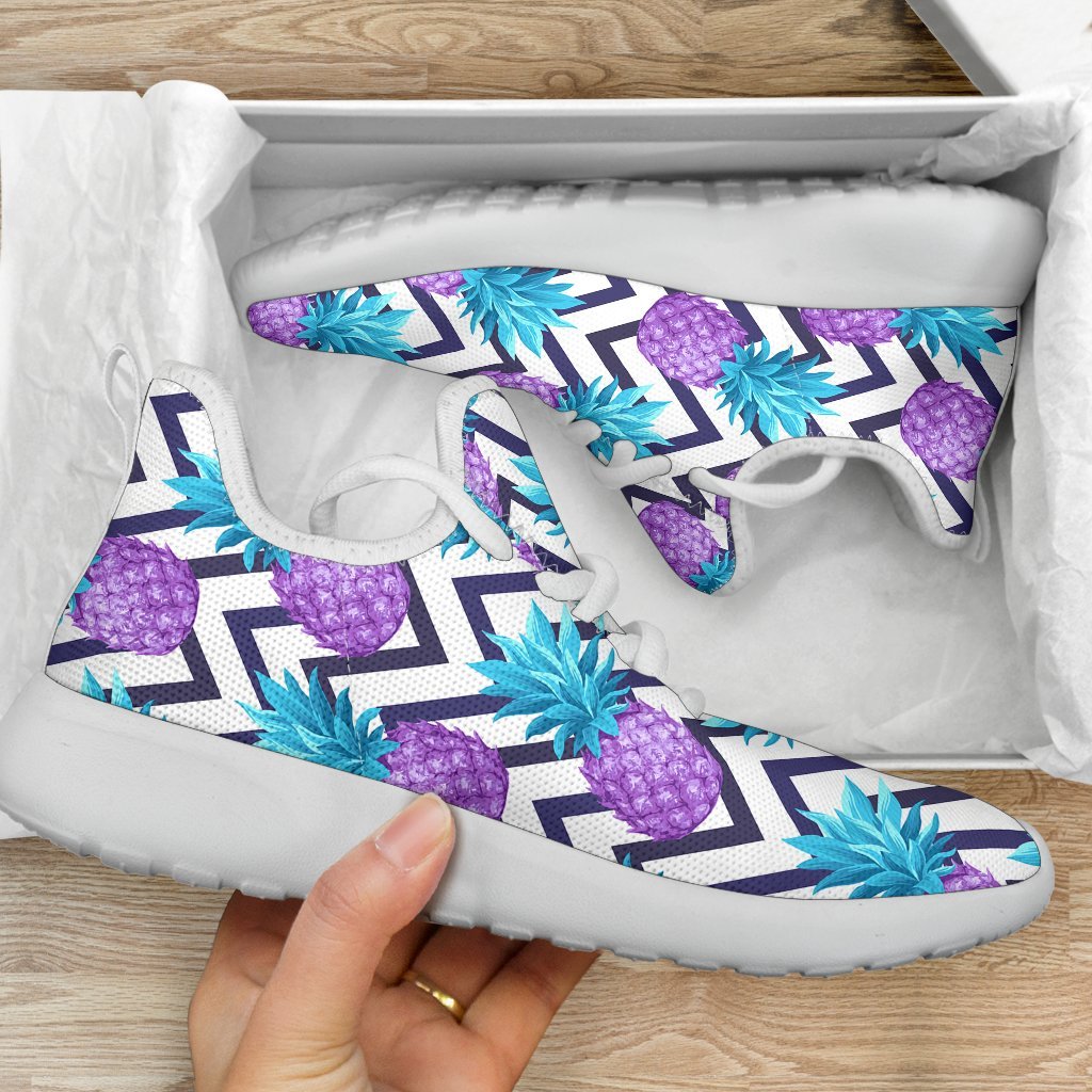 Purple Zig Zag Pineapple Pattern Print Mesh Knit Shoes GearFrost