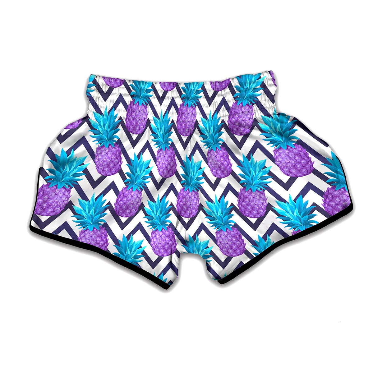 Purple Zig Zag Pineapple Pattern Print Muay Thai Boxing Shorts