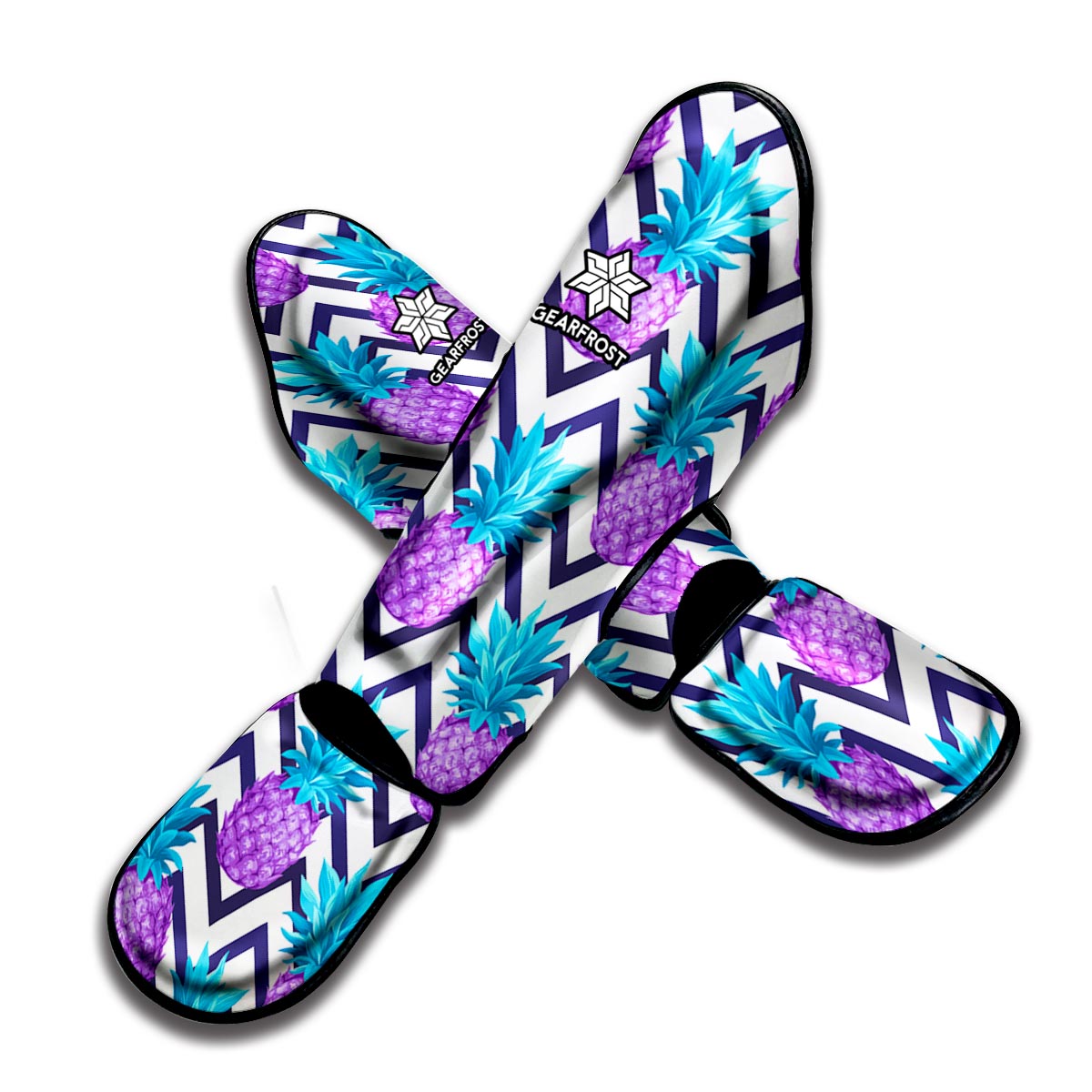 Purple Zig Zag Pineapple Pattern Print Muay Thai Shin Guard