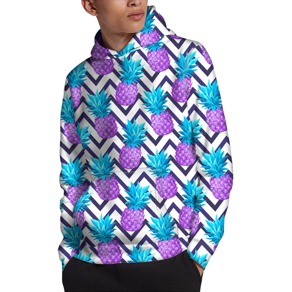 Purple Zig Zag Pineapple Pattern Print Pullover Hoodie