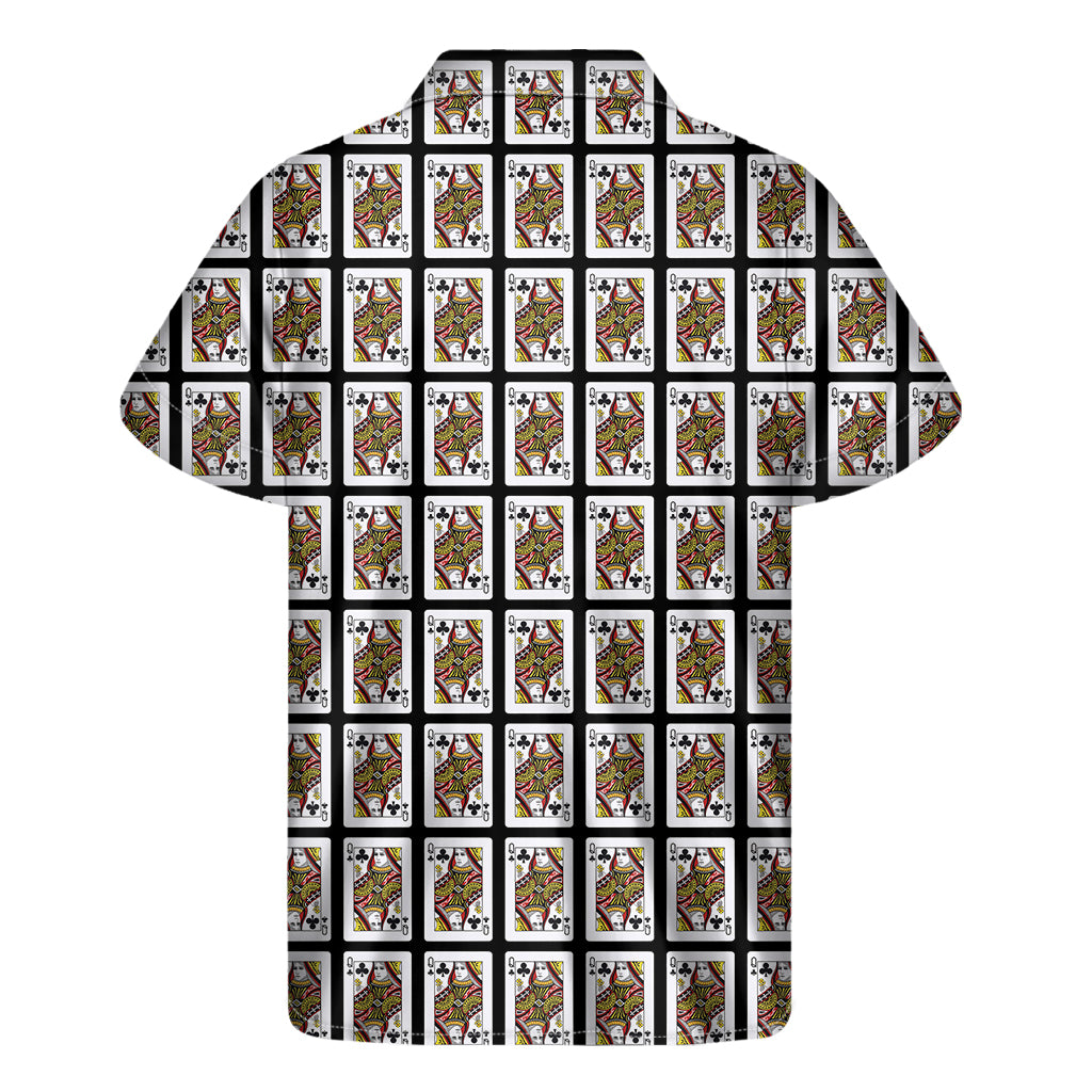Queen Of Clubs Playing Card Pattern Print Men's Short Sleeve Shirt