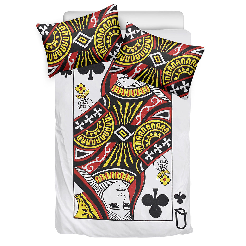 Queen Of Clubs Playing Card Print Duvet Cover Bedding Set