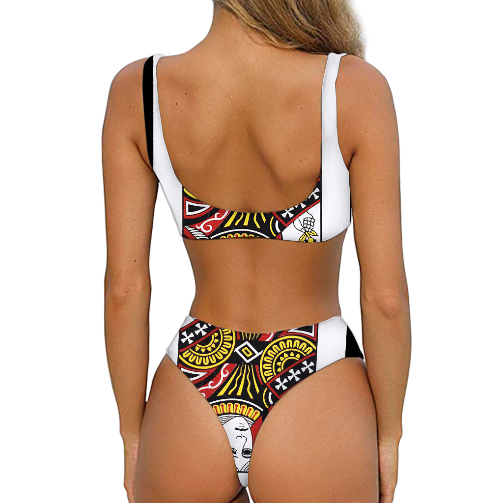 Queen Of Clubs Playing Card Print Front Bow Tie Bikini