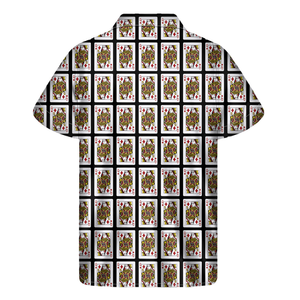 Queen Of Diamonds Playing Card Pattern Print Men's Short Sleeve Shirt