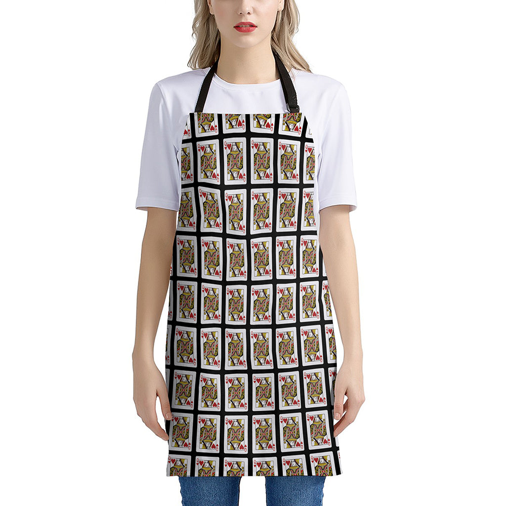 Queen Of Hearts Playing Card Pattern Print Apron