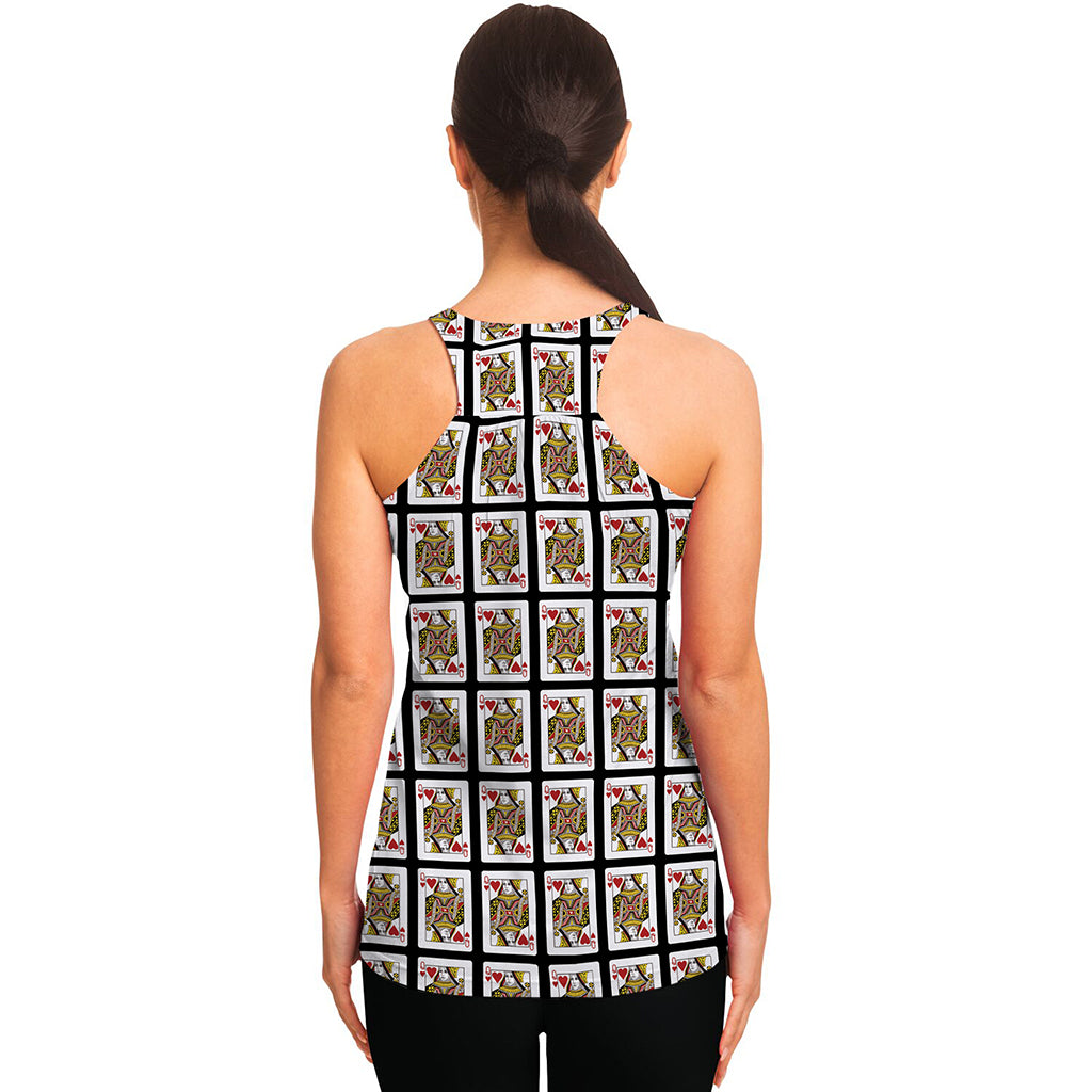 Queen Of Hearts Playing Card Pattern Print Women's Racerback Tank Top