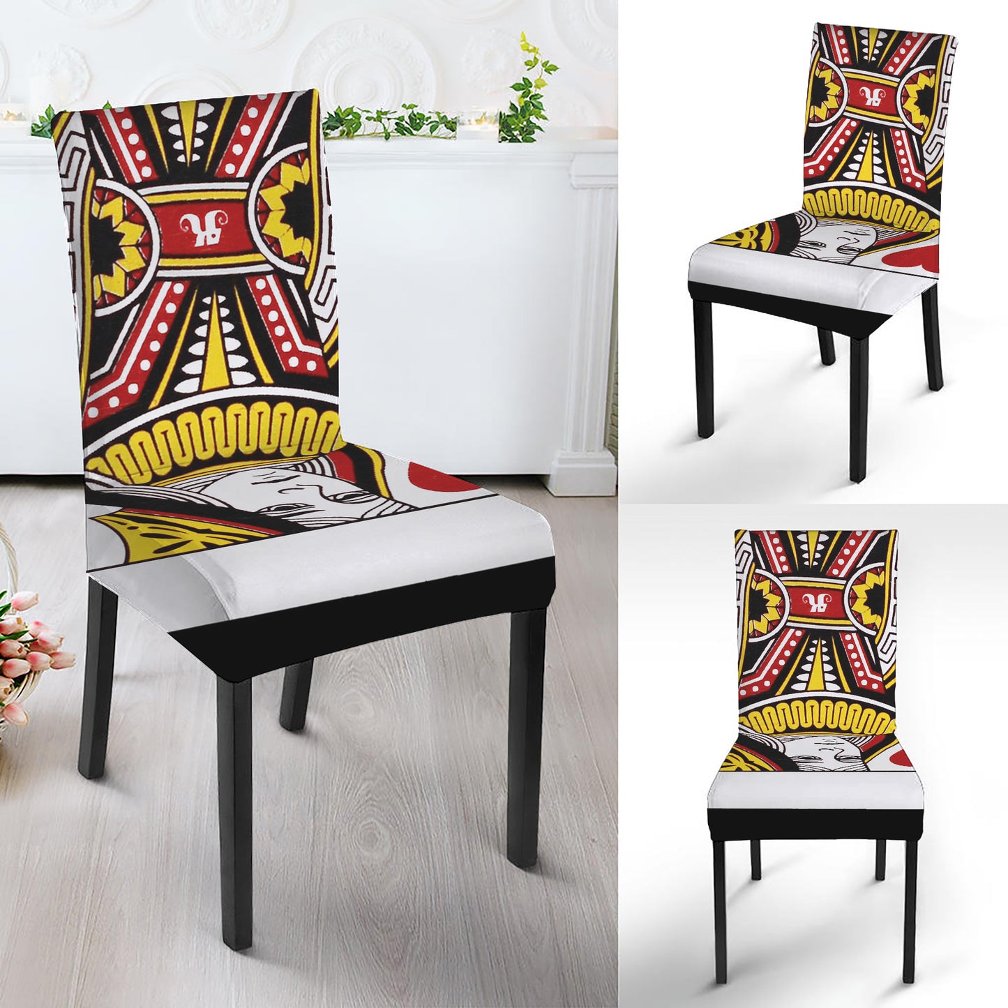 Queen Of Hearts Playing Card Print Dining Chair Slipcover