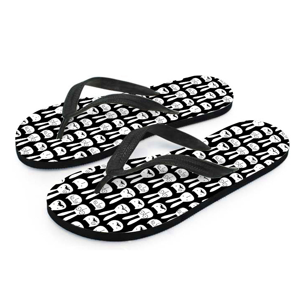 Rabbit And Cat Pattern Print Flip Flops