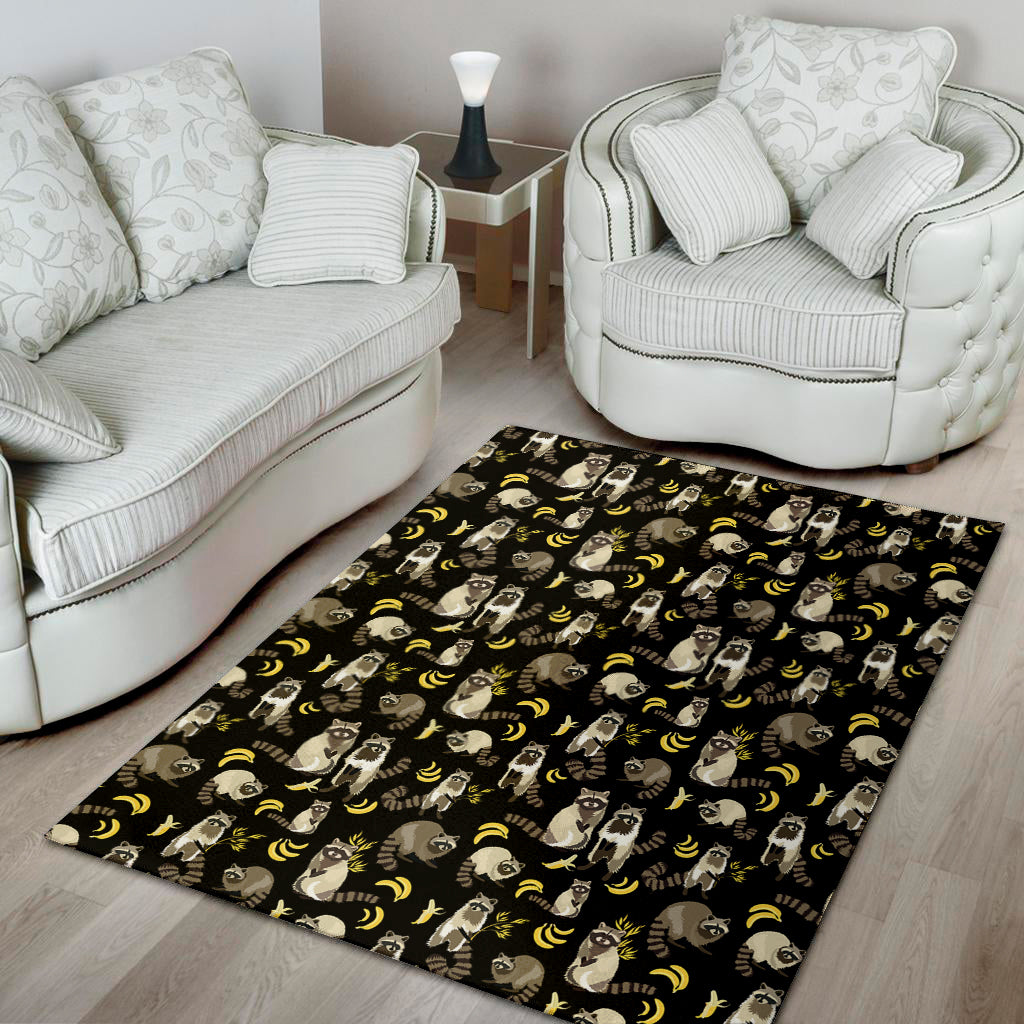 Raccoon And Banana Pattern Print Area Rug