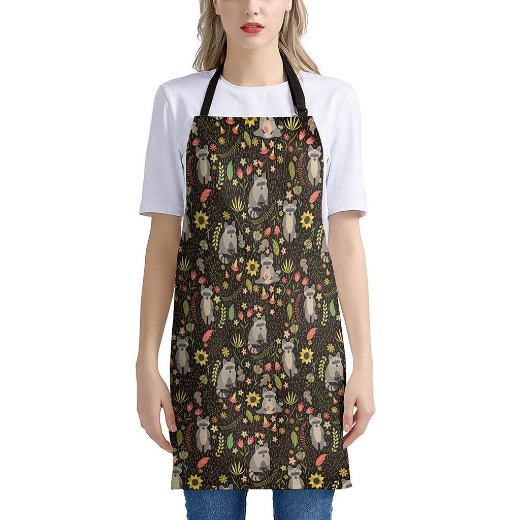 Raccoon And Floral Pattern Print Apron