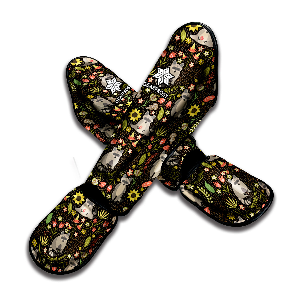 Raccoon And Floral Pattern Print Muay Thai Shin Guard