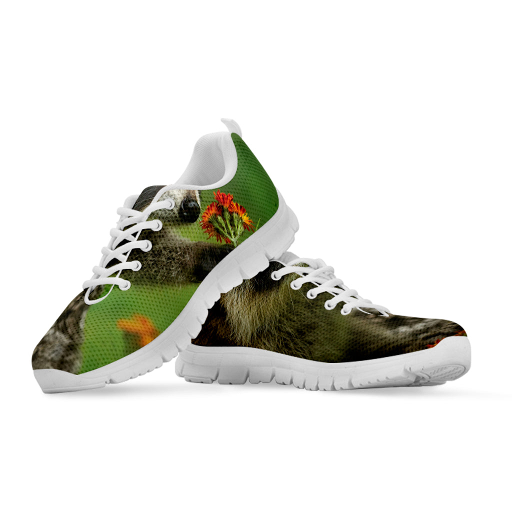 Raccoon And Flower Print White Sneakers