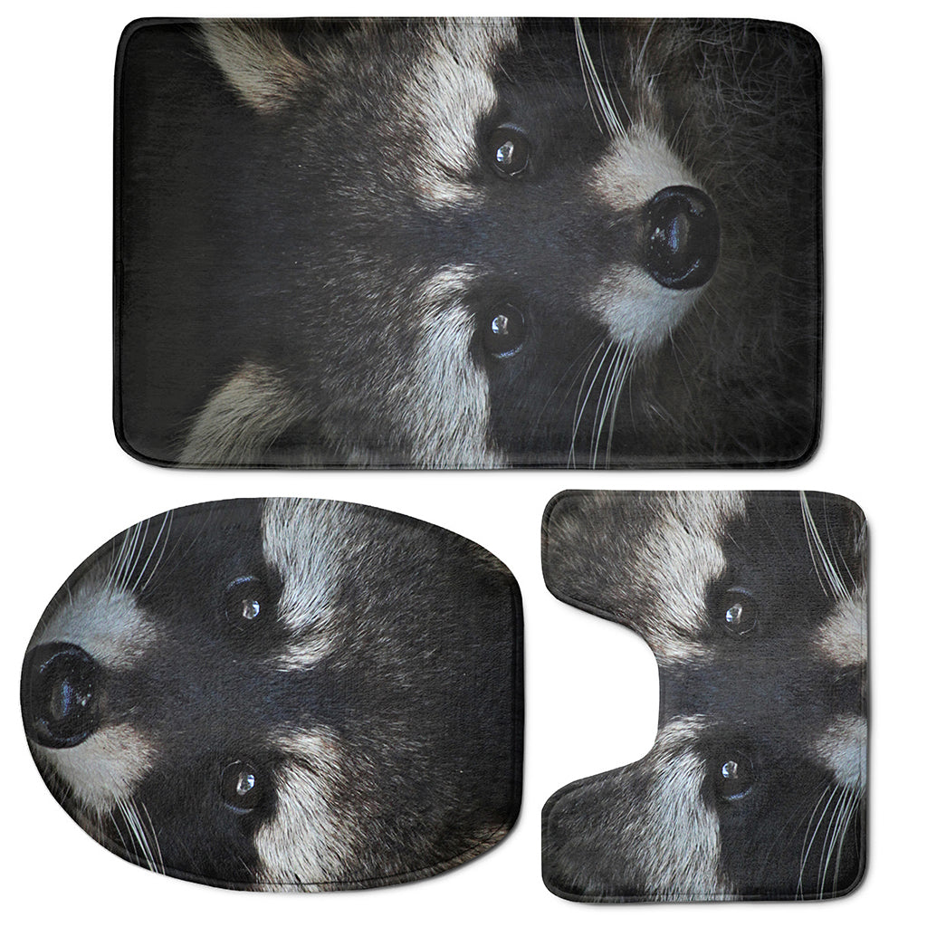 Raccoon Portrait Print 3 Piece Bath Mat Set