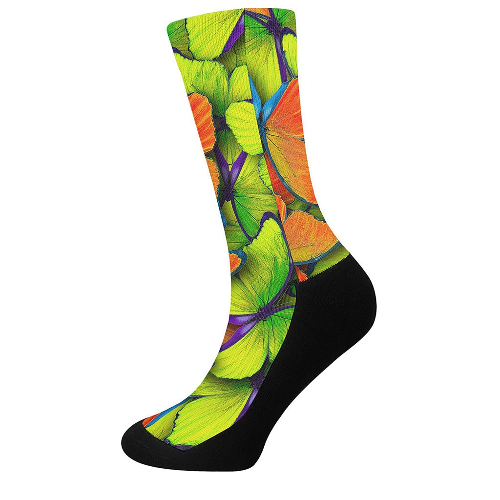 Rainbow Butterfly Pattern Print Crew Socks