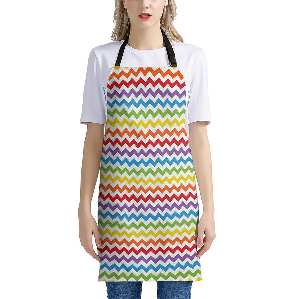 Rainbow Chevron Pattern Print Apron