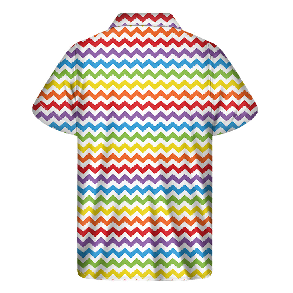 Rainbow Chevron Pattern Print Men's Short Sleeve Shirt