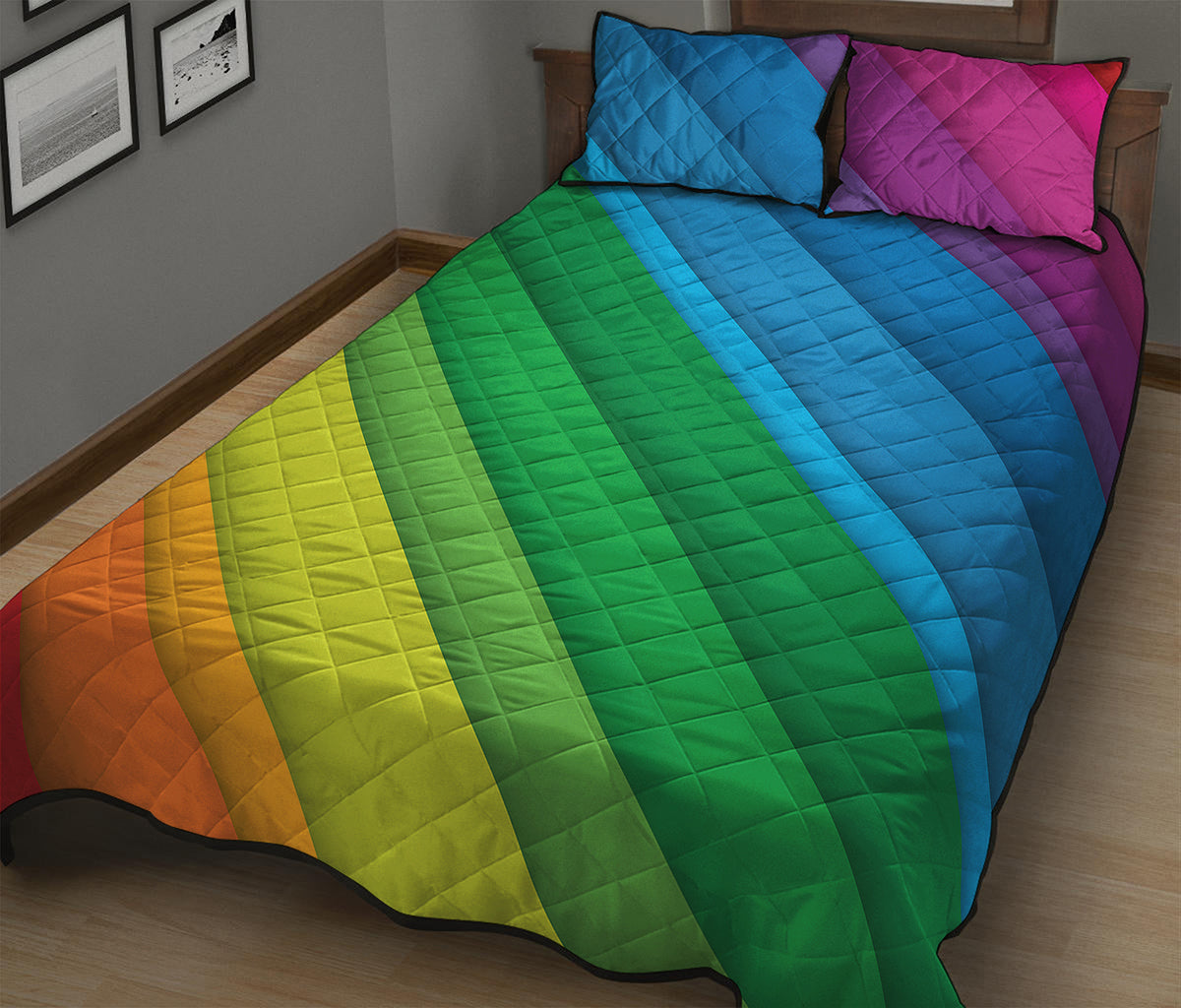 Rainbow Diagonal Lines Pattern Print Quilt Bed Set