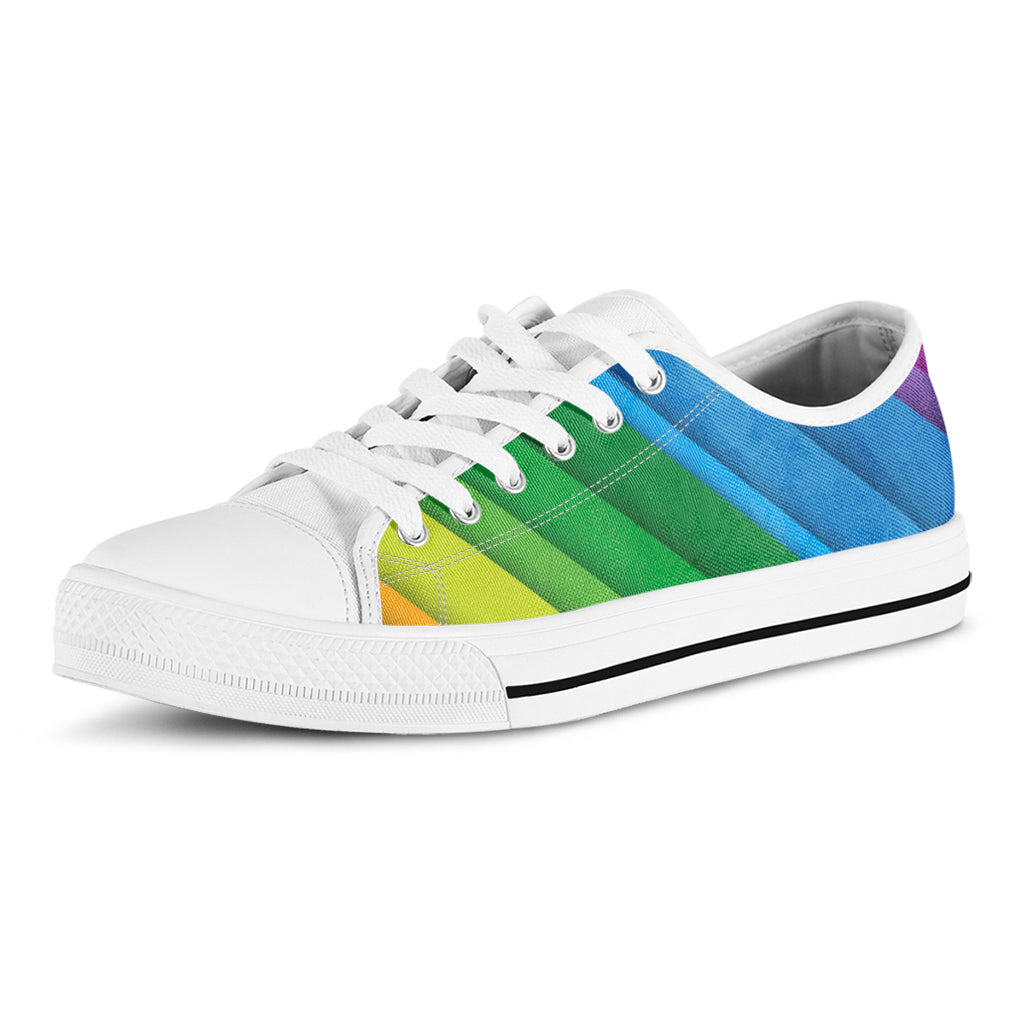 Rainbow Diagonal Lines Pattern Print White Low Top Shoes