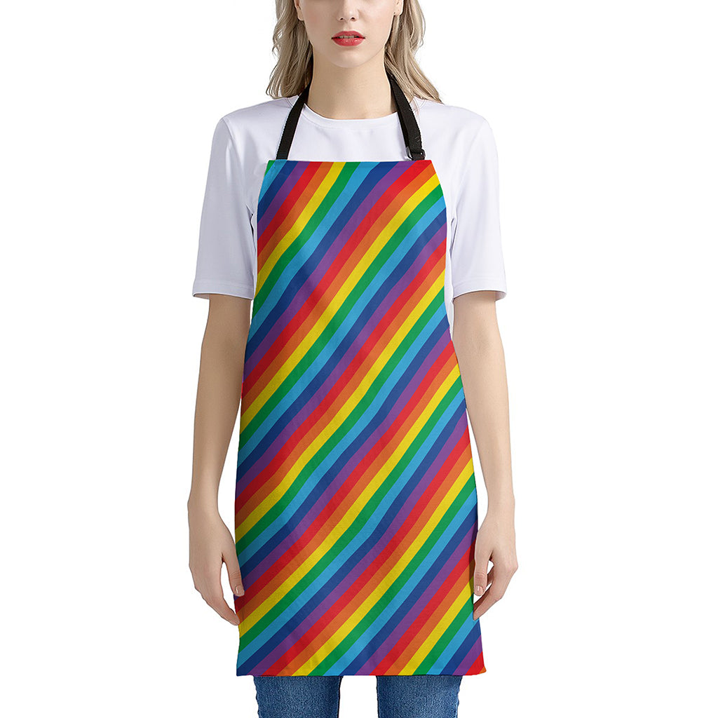Rainbow Diagonal Striped Pattern Print Apron