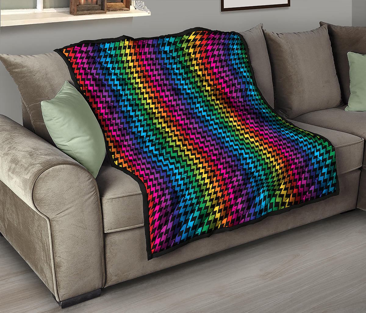 Rainbow Gay Pride Zigzag Pattern Print Quilt