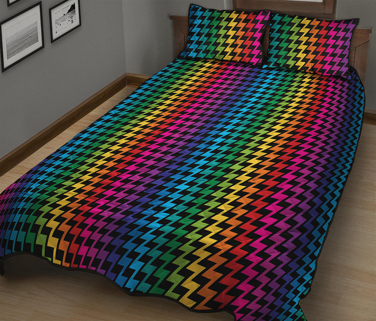 Rainbow Gay Pride Zigzag Pattern Print Quilt Bed Set