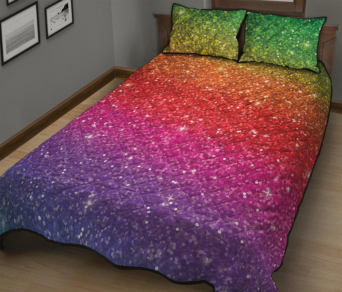 Rainbow Glitter Artwork Print (NOT Real Glitter) Quilt Bed Set