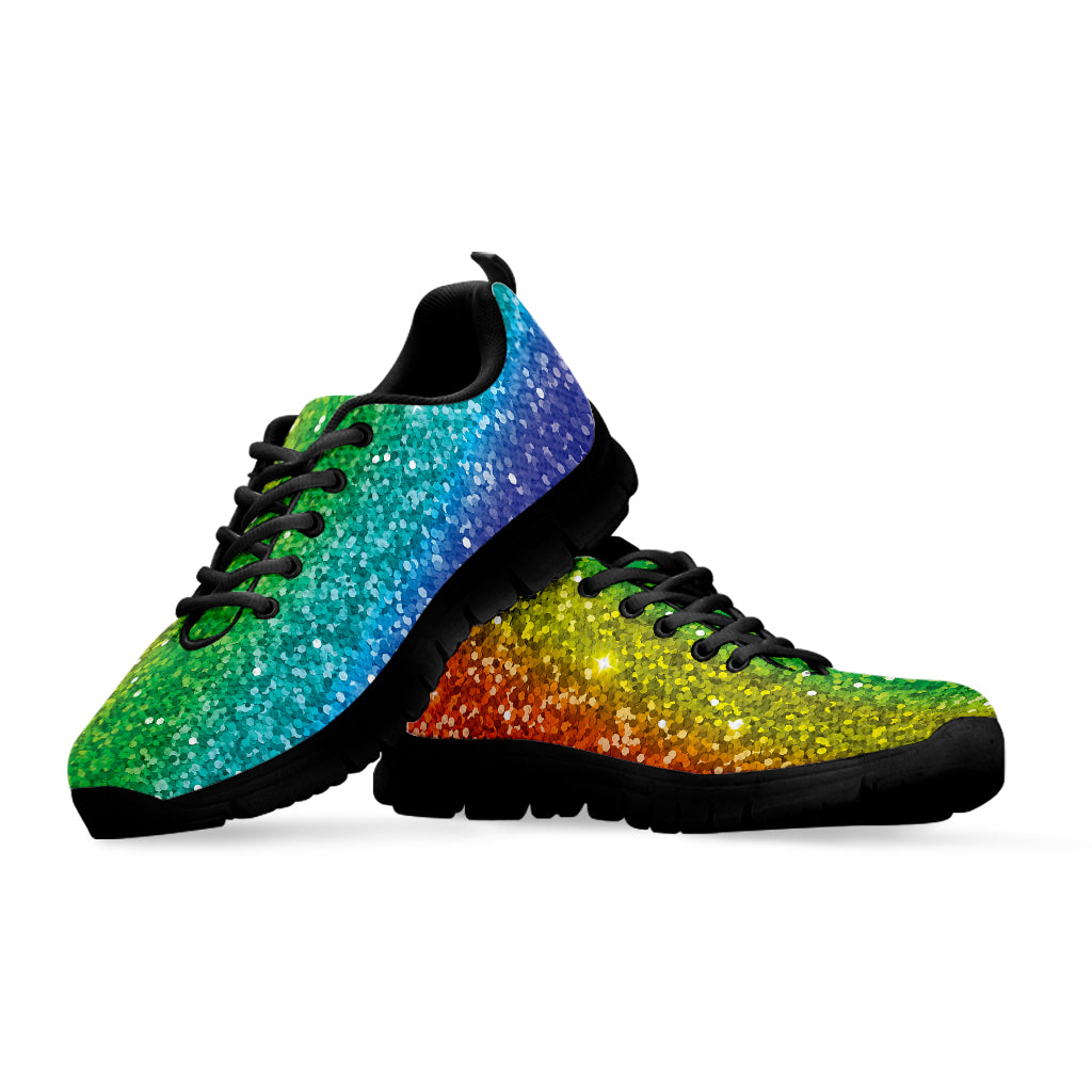 Rainbow Glitter Print Black Sneakers