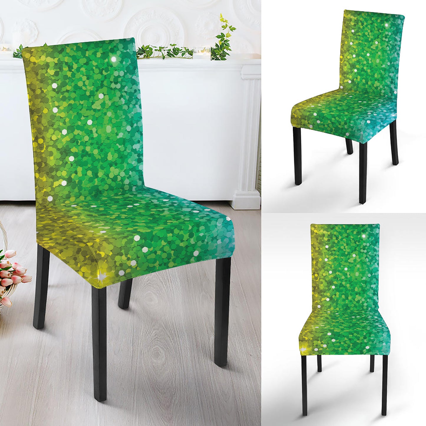 Rainbow Glitter Print Dining Chair Slipcover