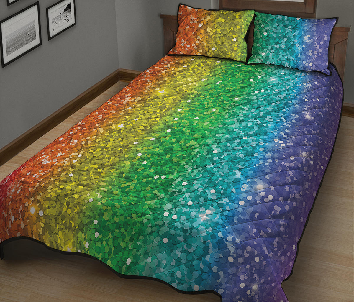 Rainbow Glitter Print (NOT Real Glitter) Quilt Bed Set