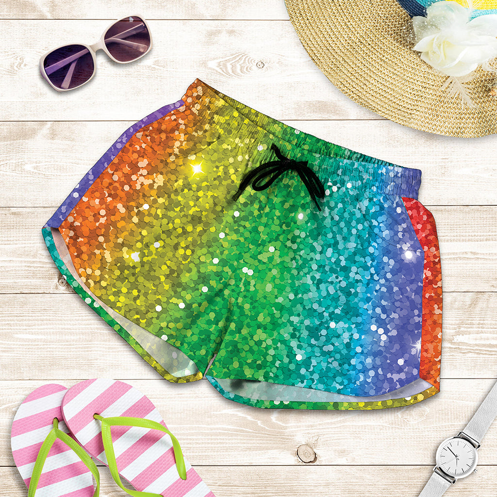 Rainbow Glitter Print (NOT Real Glitter) Women's Shorts