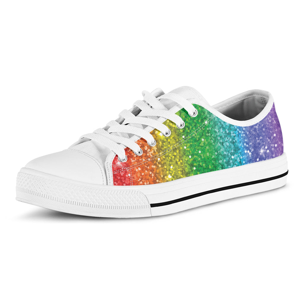 Rainbow Glitter Print White Low Top Shoes