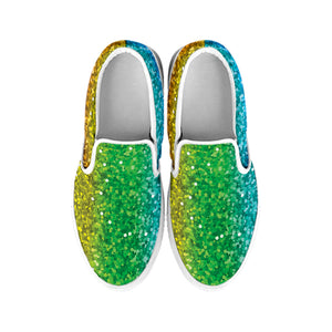 Rainbow Glitter Print White Slip On Shoes